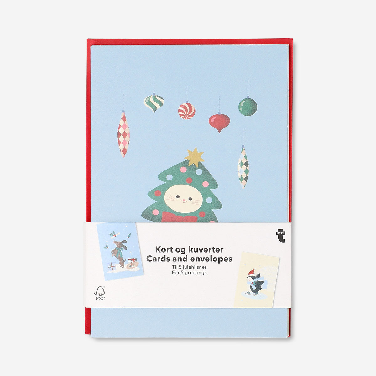 Set of five Flying Tiger Copenhagen Christmas office greeting cards with festive designs for holiday correspondence.