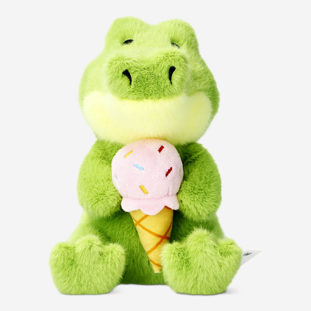 Flying Tiger Copenhagen plush crocodile toy holding an ice cream, soft and colorful for kids' play and cuddling.