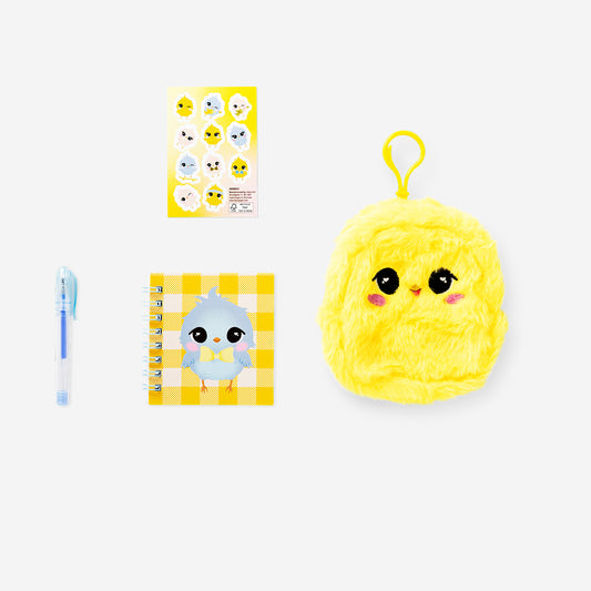 Yellow plush chicken stationery kit