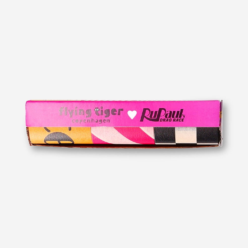 Set of three RuPaul's Drag Race x Flying Tiger Copenhagen runway decoration tapes, colorful gadget accessories for creative projects.