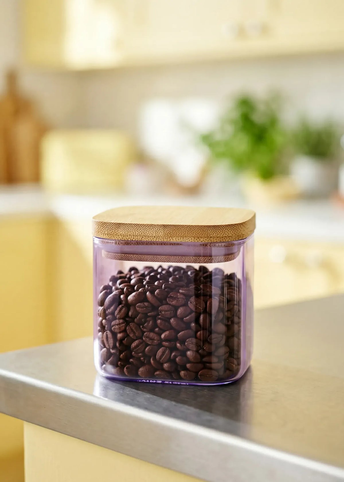 Purple glass storage container with lid from Flying Tiger Copenhagen, 200ml kitchen storage jar, transparent purple glass with lid.