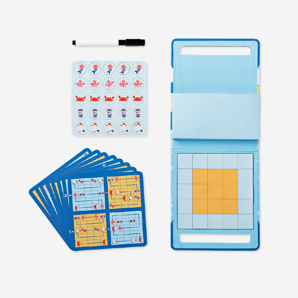 Flying Tiger Copenhagen 2-in-1 travel game featuring Connect the Sea Creatures and Tic Tac Toe, compact and portable for on-the-go fun.