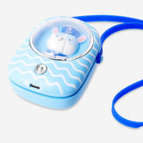 Flying Tiger Copenhagen handheld fan with strap, compact gadget in vibrant colors, perfect for cooling on the go.