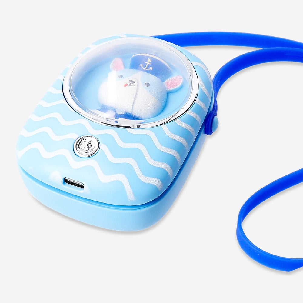 Flying Tiger Copenhagen handheld fan with strap, compact gadget in vibrant colors, perfect for cooling on the go.