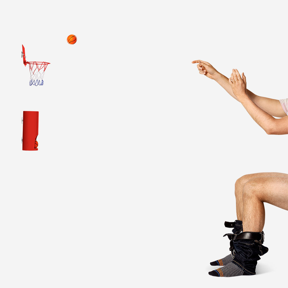 Flying Tiger Copenhagen Toilet Basketball gadget featuring a miniature basketball hoop and ball for fun bathroom game.