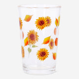 Clear 220ml drinking glass with sunflower print, ideal for kitchen use, by Flying Tiger Copenhagen.