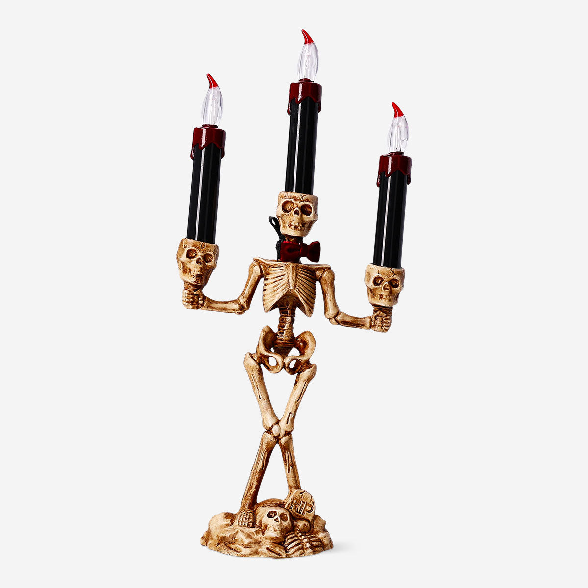 Flying Tiger Copenhagen skeleton candelabra, 37 cm tall, with multiple arms for candles, featuring a spooky skeleton design.