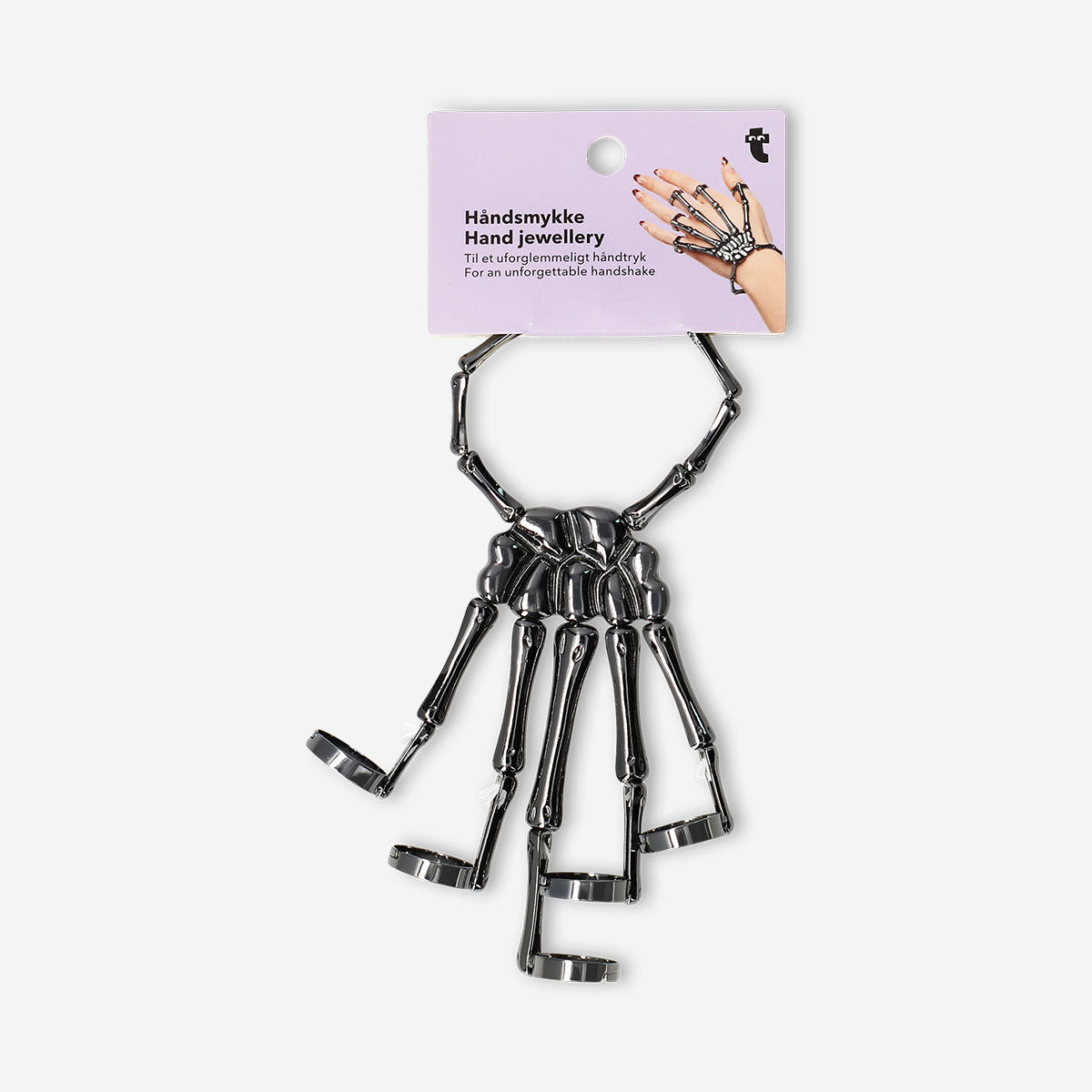 Textile skeleton hand jewelry by Flying Tiger Copenhagen, featuring detailed skeleton hand design on fabric.