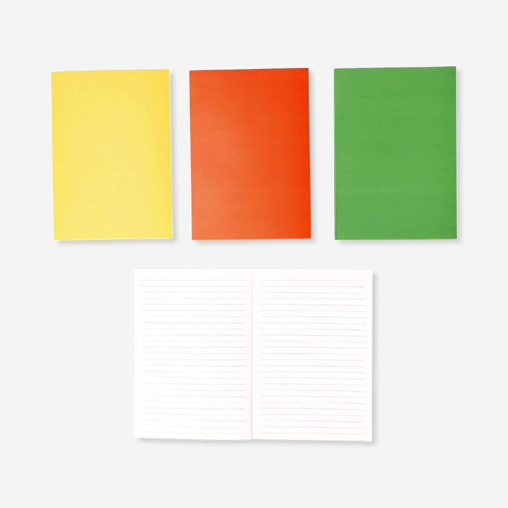 Set of four Flying Tiger Copenhagen A5 lined notebooks for office or note-taking with colorful covers.