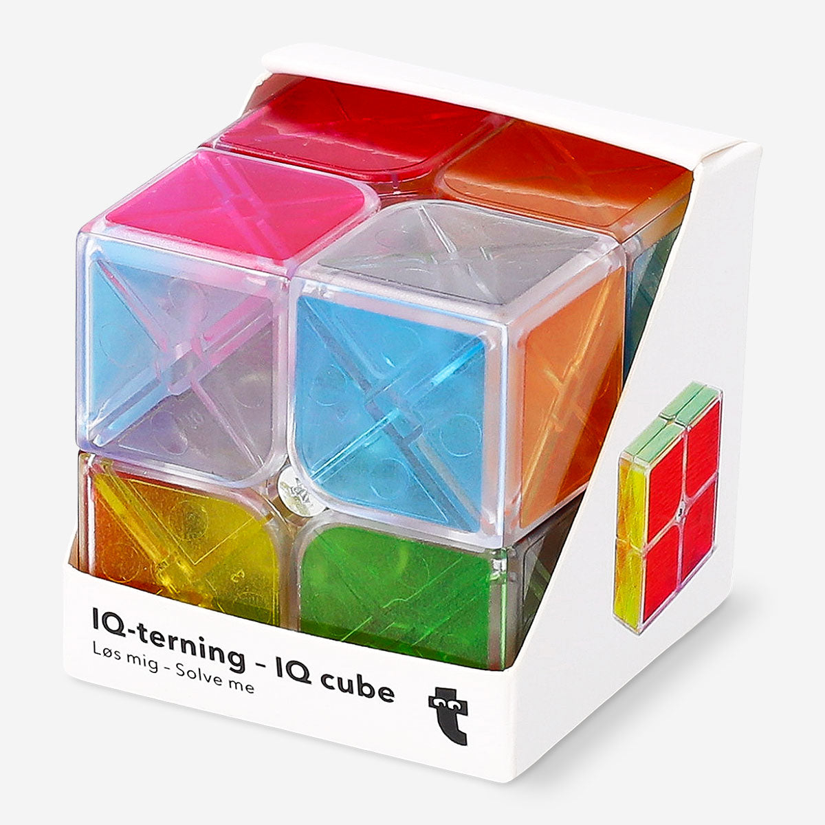 Transparent IQ cube game from Flying Tiger Copenhagen, showcasing a clear, geometric puzzle cube on a white background.