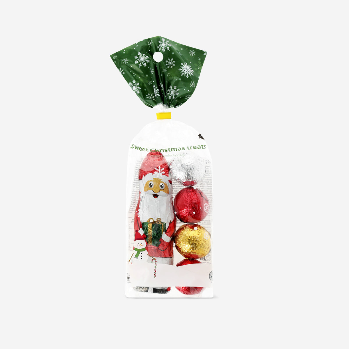 Flying Tiger Copenhagen cocoa confectionery Christmas mix in a festive bag, featuring assorted chocolates and treats for the holiday season.