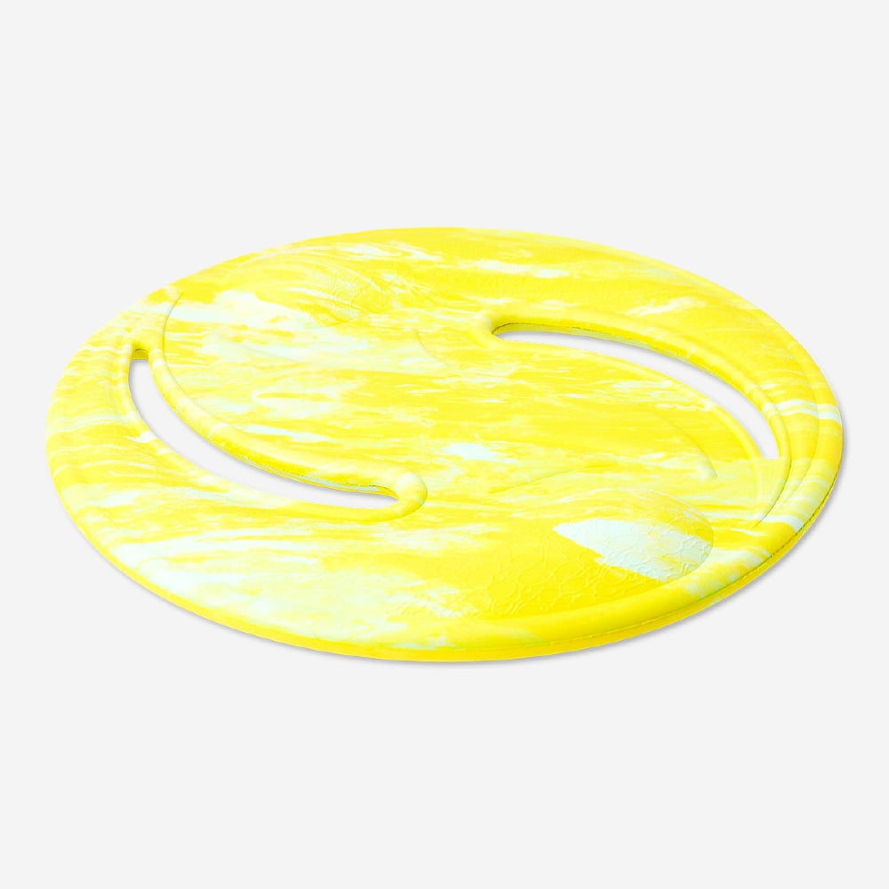 Yellow Flying Tiger Copenhagen flying disc toy with a round shape, perfect for outdoor play and fun activities.