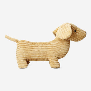 Brown corduroy dog plush toy by Flying Tiger Copenhagen, soft and cuddly dog-shaped stuffed animal for children.