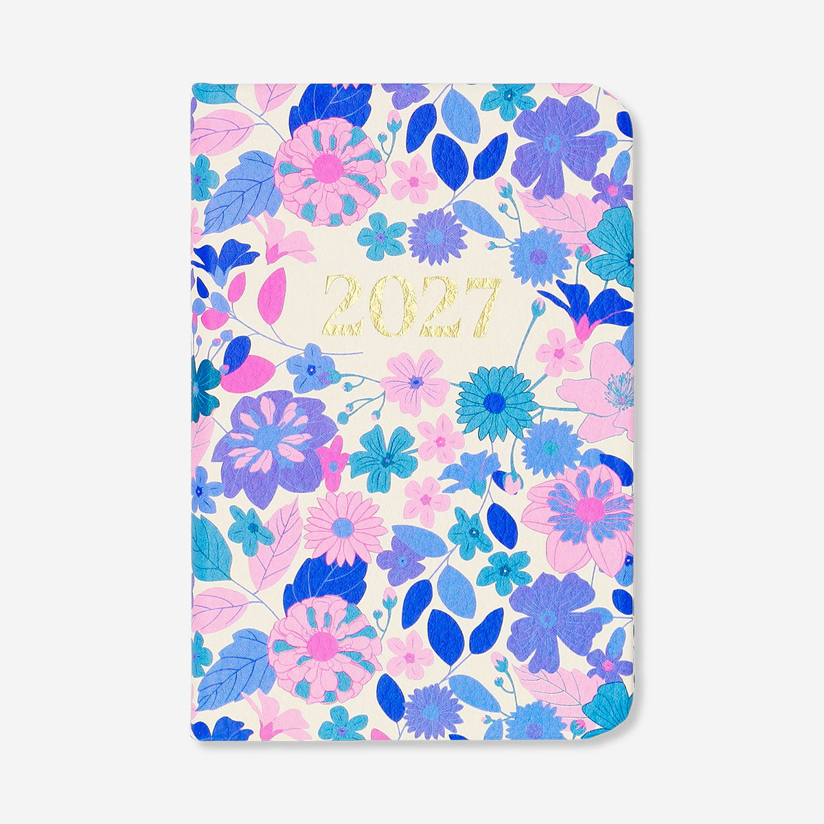 Flying Tiger Copenhagen floral weekly diary 2027 for office use, featuring colorful floral cover design and weekly planner pages.