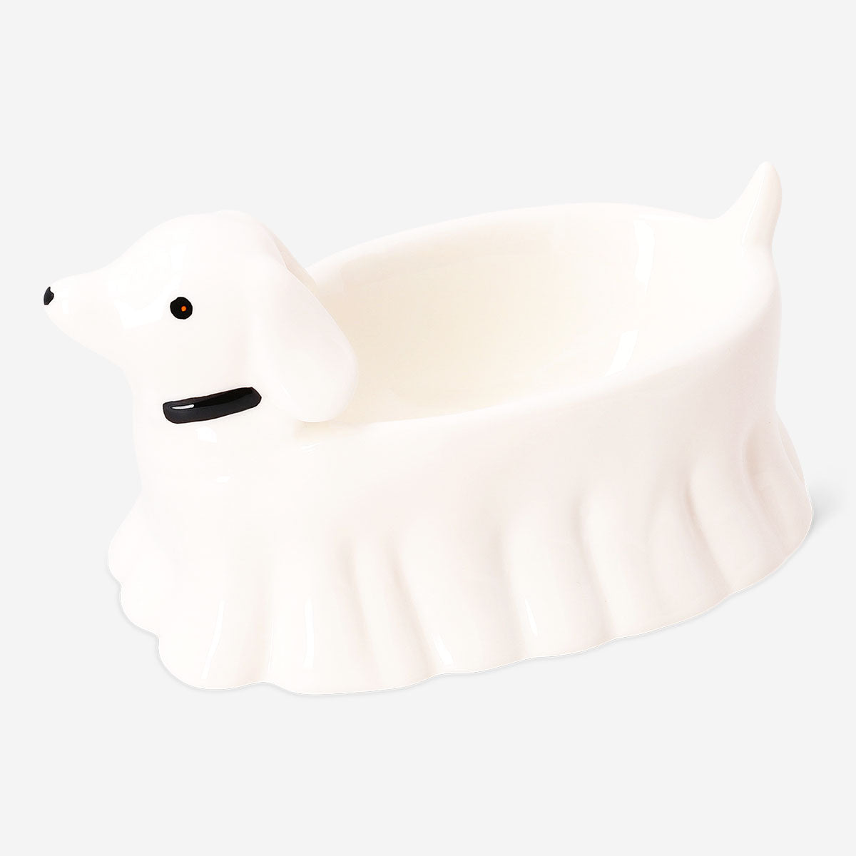 Flying Tiger Copenhagen ghost dog bowl, 16 cm, ceramic kitchen accessory with a playful ghost design for pet feeding.