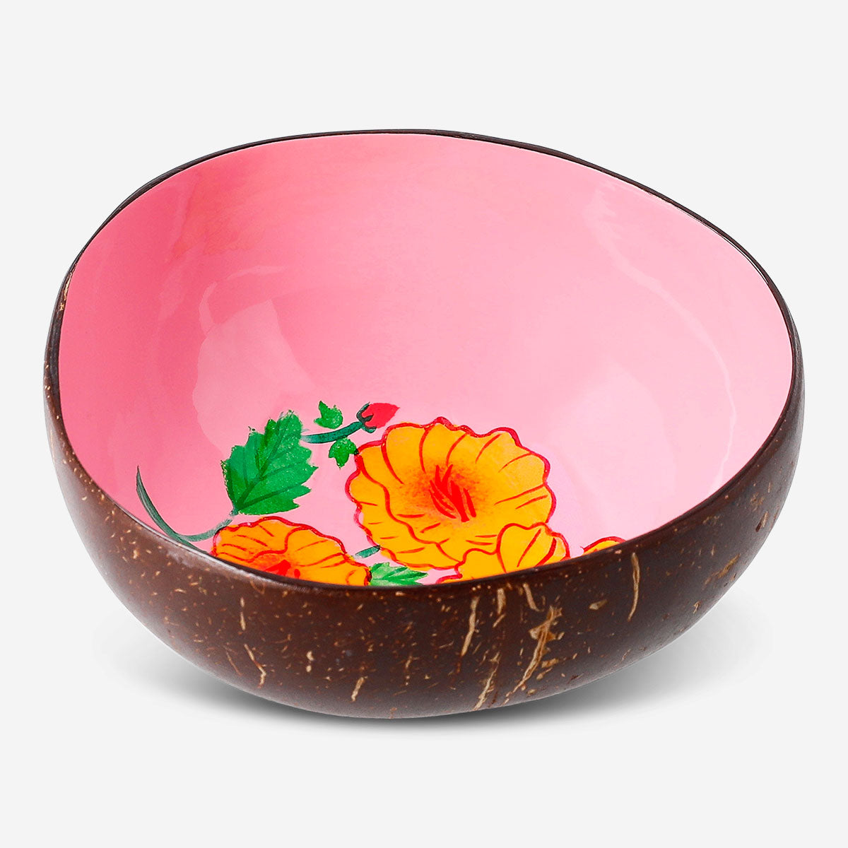Decorative 13cm coconut bowl with hand-painted flower design, ideal for home decor, by Flying Tiger Copenhagen.