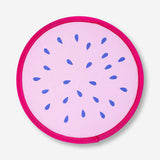 Foldable textile fan with dragon fruit print from Flying Tiger Copenhagen, featuring vibrant colors and a compact design.