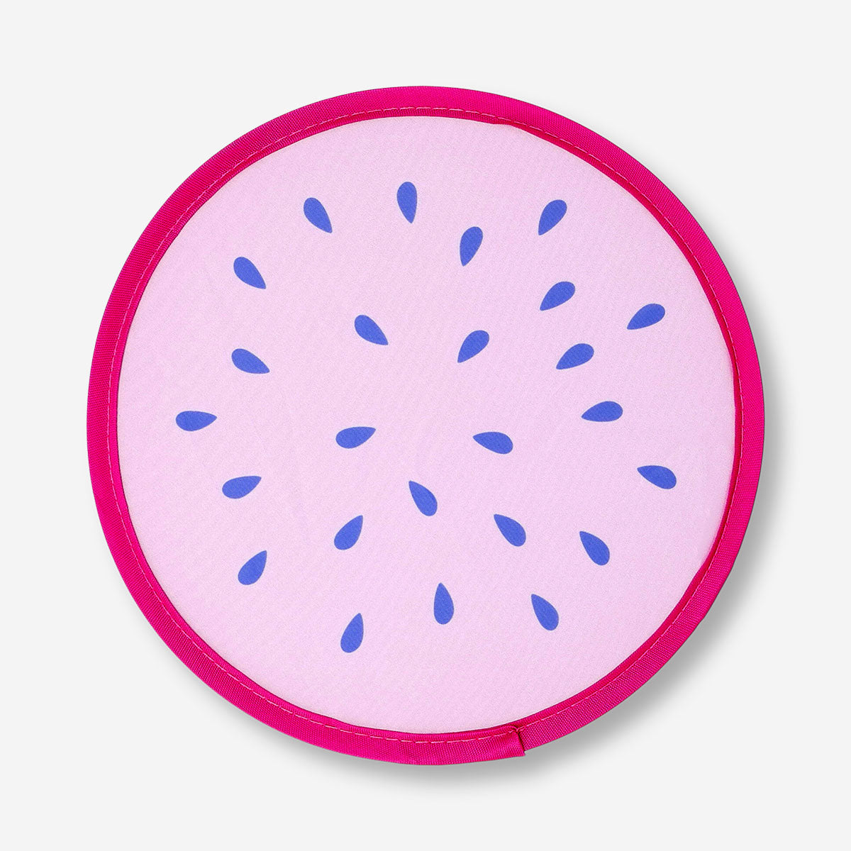 Foldable textile fan with dragon fruit print from Flying Tiger Copenhagen, featuring vibrant colors and a compact design.