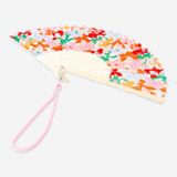 Foldable bamboo fan with strap - Flower print