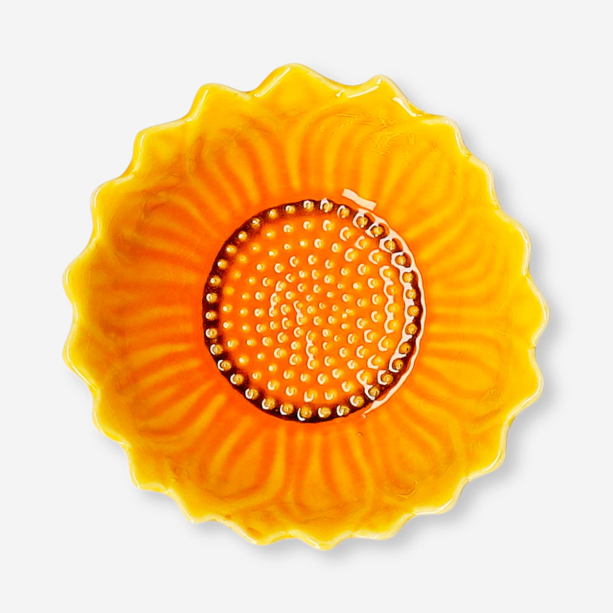 Small ceramic kitchen bowl with embossed sunflower pattern, 9 cm, by Flying Tiger Copenhagen.