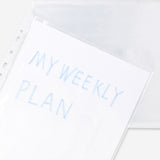 Pack of 20 Flying Tiger Copenhagen A4 punched pockets for office organization, transparent plastic document sleeves.