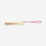 Foldable bamboo fan with flower print and strap, textile material, by Flying Tiger Copenhagen, shown open with detailed floral design.