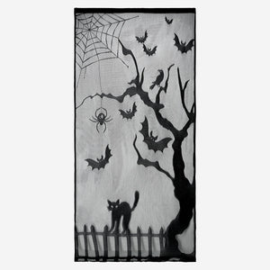 Halloween curtain with bats and spiders, 213x102 cm, Flying Tiger Copenhagen party decoration for spooky themed events.
