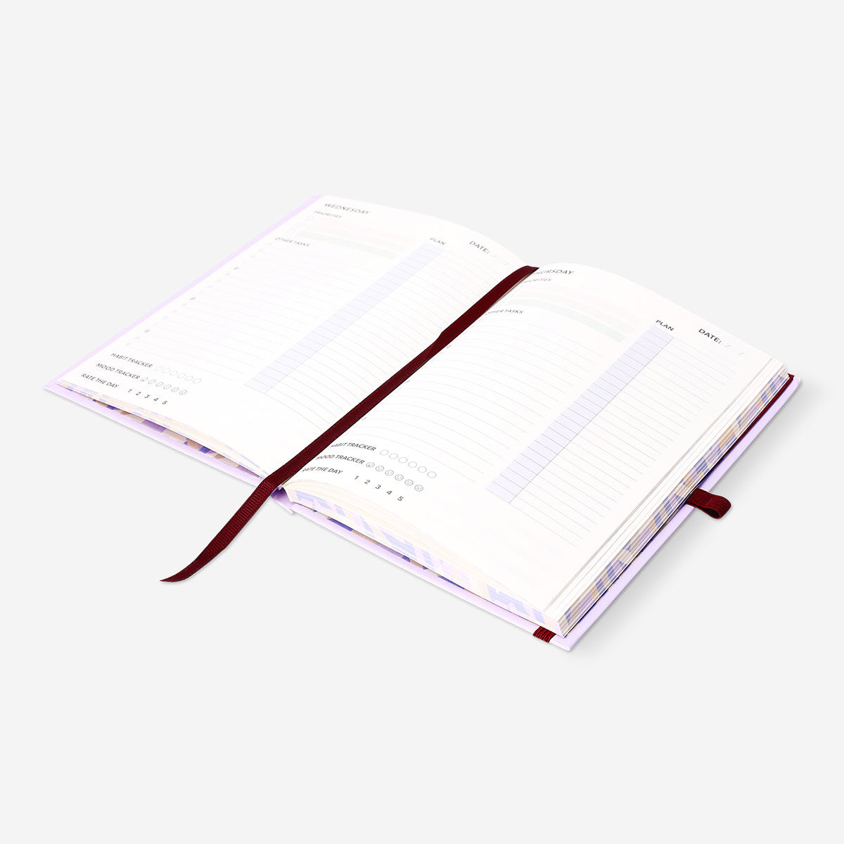 A5 lilac undated personal planner from Flying Tiger Copenhagen with a smooth cover and open pages for notes and planning.