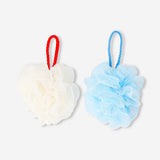 Two flying tiger Copenhagen bath sponges for personal care, soft and textured, ideal for gentle cleansing in the shower.