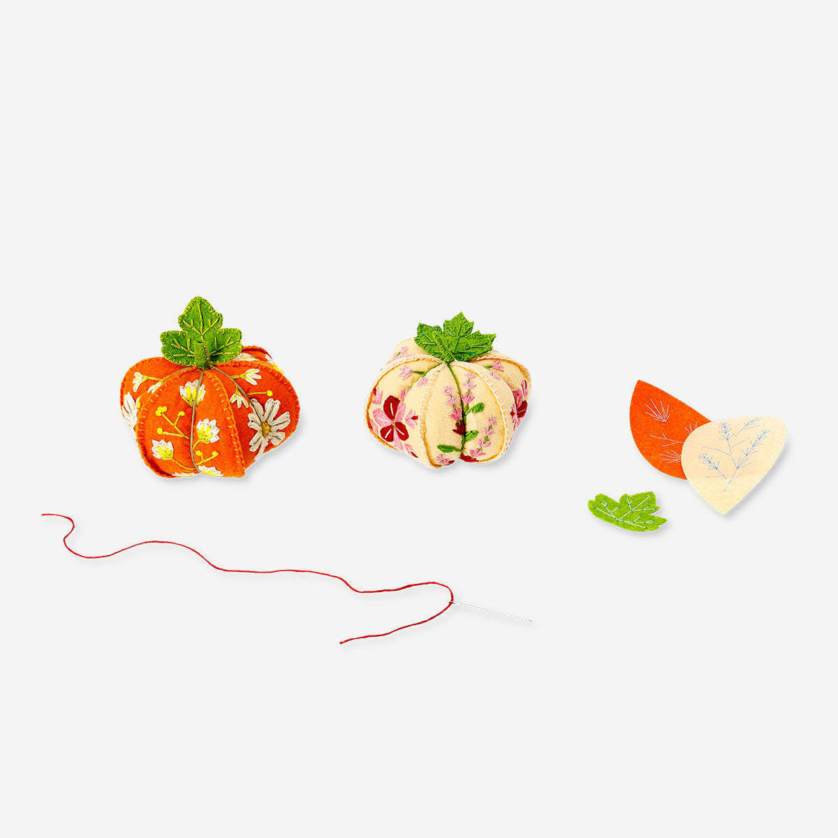 Embroidery DIY pumpkins craft kit from Flying Tiger Copenhagen featuring colorful stitched pumpkin designs for hobby projects.