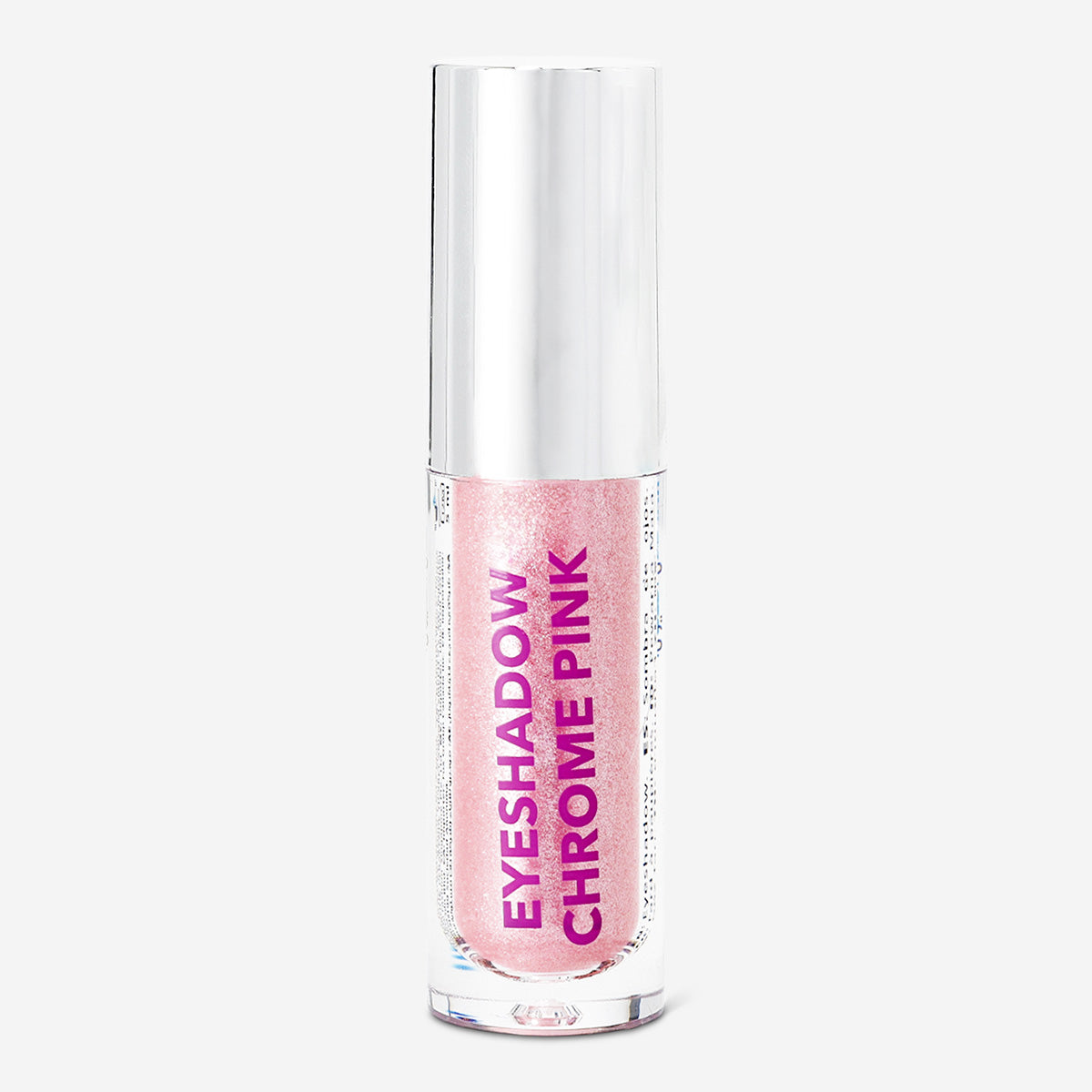 Flying Tiger Copenhagen chrome pink eyeshadow in a sleek compact, showcasing its vibrant pink shimmer for eye makeup.