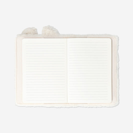 Plush bunny notebook with coloured pencils