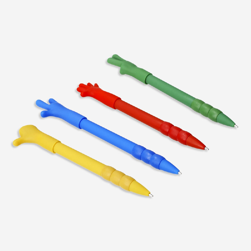 Set of four Flying Tiger Copenhagen ballpoint pens with hand sign designs, ideal for office use and creative writing.