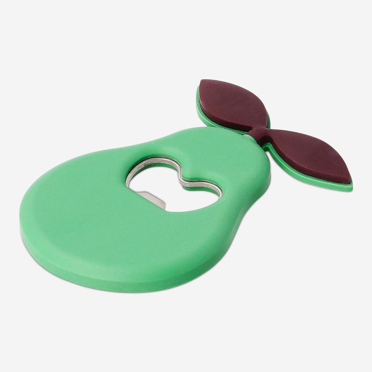 Flying Tiger Copenhagen Pear bottle opener in a kitchen setting, showcasing its colorful, fruit-shaped design for easy bottle opening.
