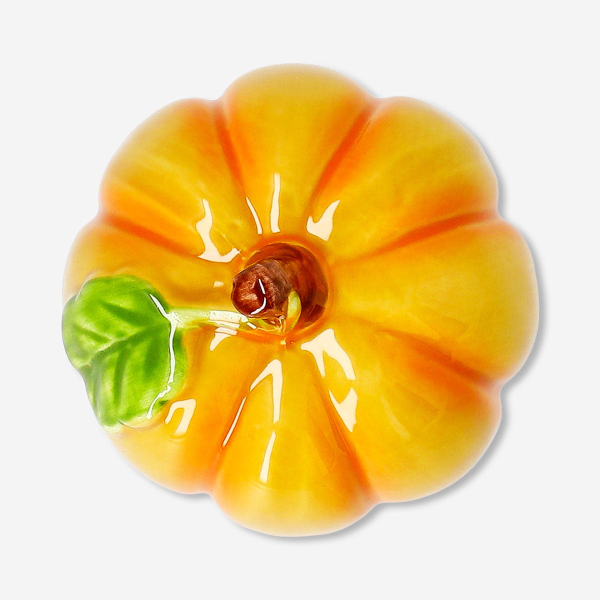 Decorative orange pumpkin for home decor, 8 cm size, Flying Tiger Copenhagen, with textured surface and festive design.