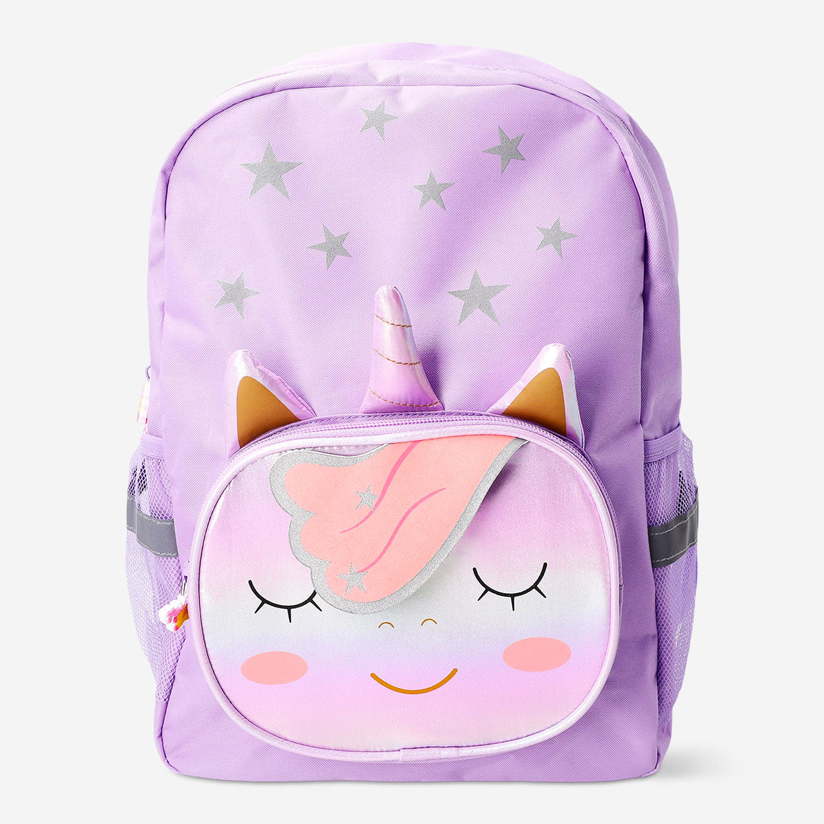 Flying Tiger Copenhagen unicorn office backpack with colorful design, adjustable straps, and spacious main compartment.