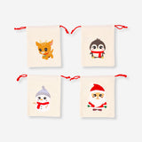 Set of four Cotton gift bags featuring Christmas character designs, ideal for festive office gift wrapping by Flying Tiger Copenhagen.