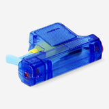 Blue water blaster toy from Flying Tiger Copenhagen, showing a close-up of the colorful water gun ready for play.