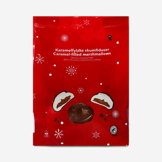 Chocolate covered marshmallows with caramel filling