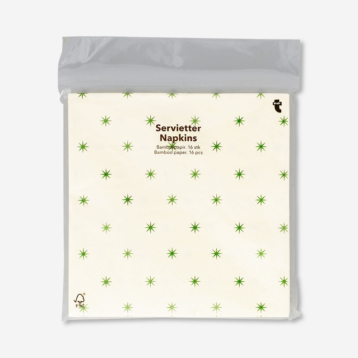 Set of 16 Flying Tiger Copenhagen party napkins with green star patterns, perfect for celebrations and gatherings.