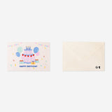 Flying Tiger Copenhagen pop-up birthday cake office card with colorful 3D cake design for birthday celebrations.