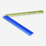 Foldable metal ruler with stencils from Flying Tiger Copenhagen, showing measurement markings and included stencil patterns for office use.
