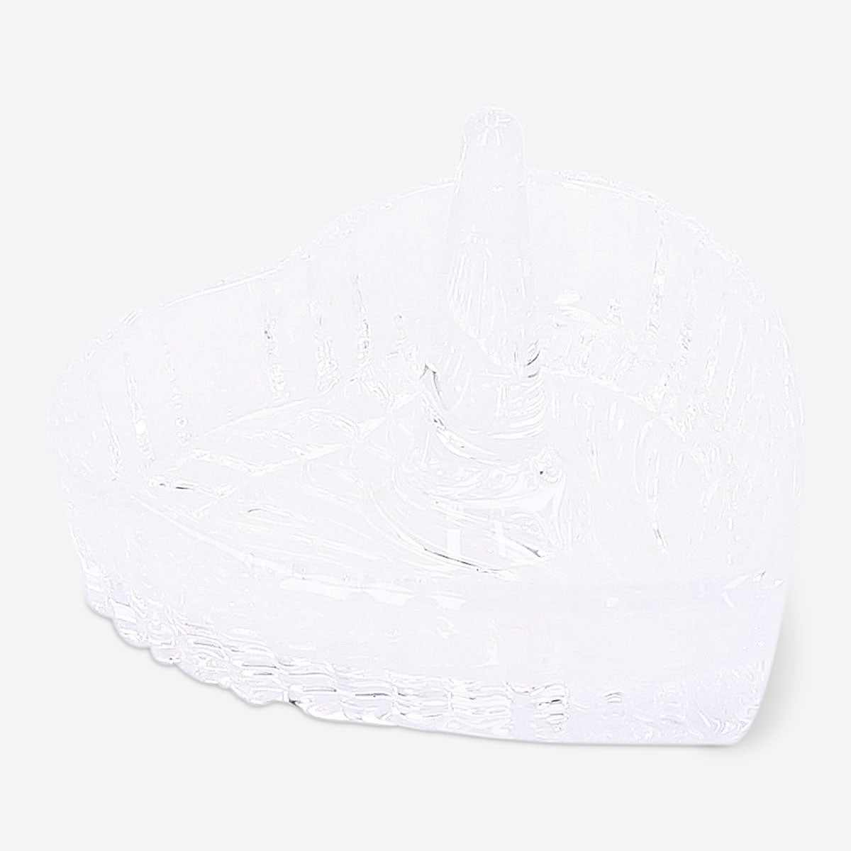 Glass heart ring holder from Flying Tiger Copenhagen, 8 cm, with a clear heart-shaped design for jewelry storage and display.