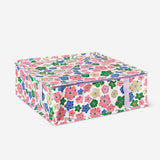 Flying Tiger Copenhagen floral storage case, 19x51 cm, home organization container with colorful floral design and sturdy fabric material.