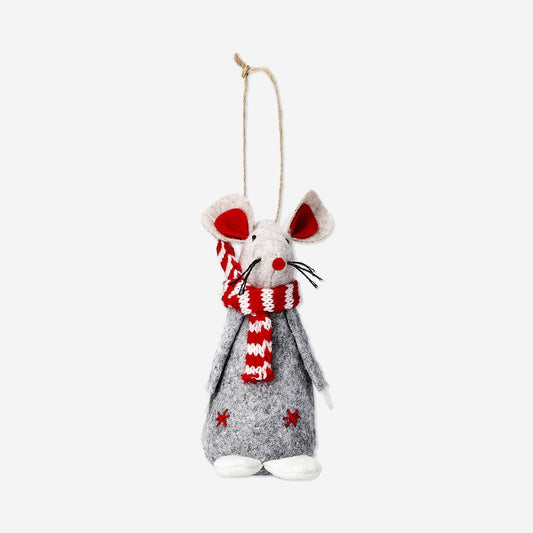 Grey mouse with scarf ornament - 12 cm