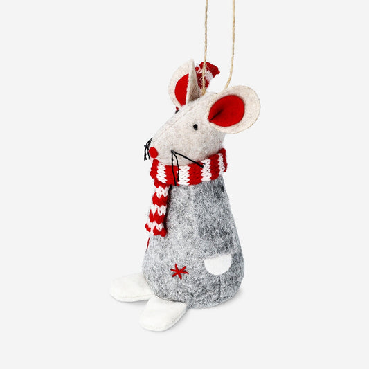 Grey mouse with scarf ornament - 12 cm