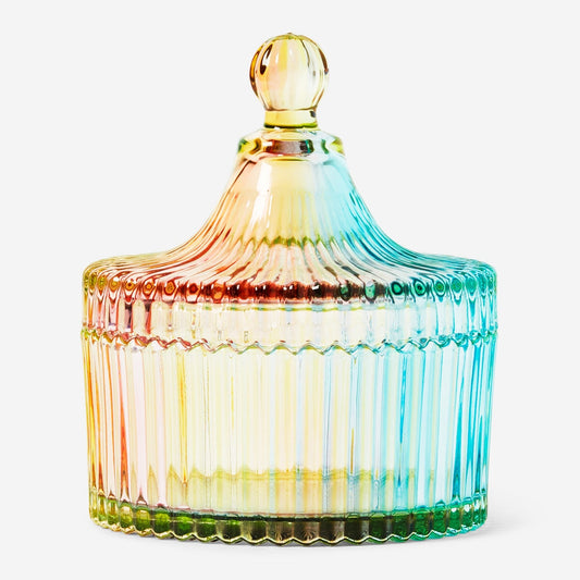 Rainbow coloured glass jar