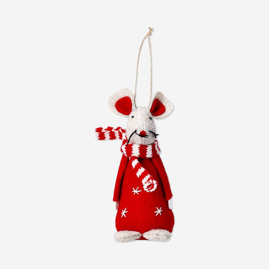 Red mouse with scarf ornament - 12 cm