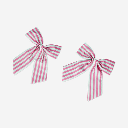 Decorative clip on bows with pink stripes - 2 pcs
