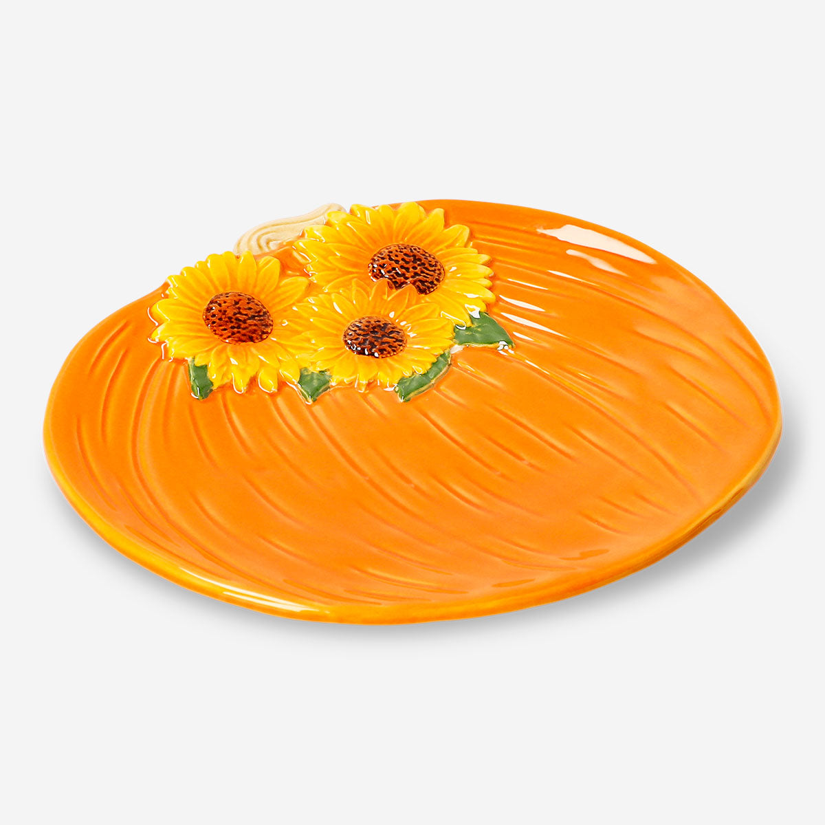 Decorative 20cm Flying Tiger Copenhagen sunflowers embossed ceramic plate for kitchen use, featuring detailed sunflower design.